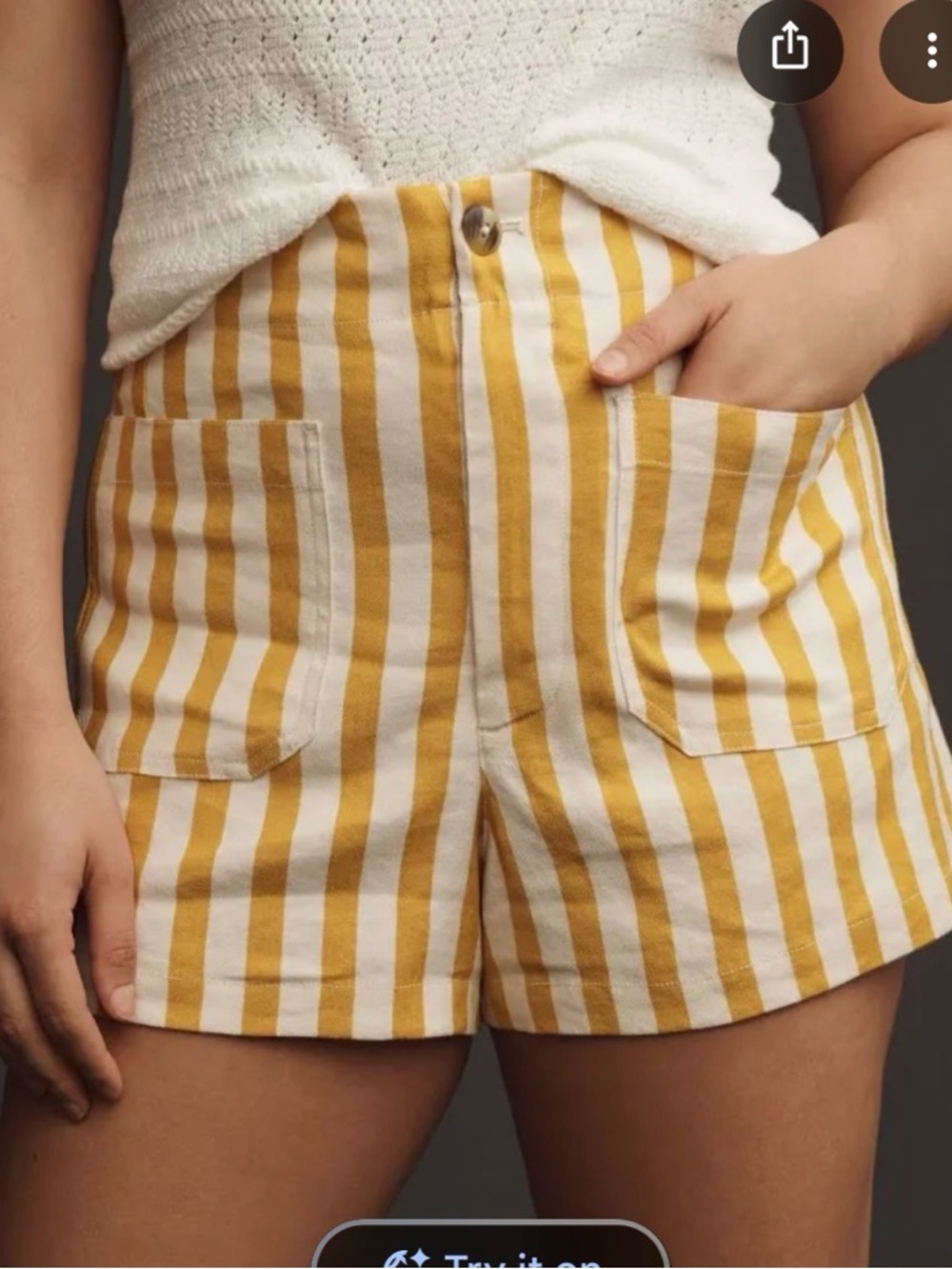 Anthropologie Yellow & White Striped High-Waist Shorts